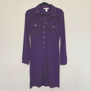 White House Black Market Purple Shirtdress Long Sleeve Button Front Small